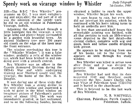 Speedy work on vicarage window by Whistler
